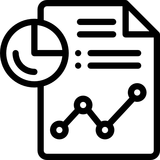 Icon representing reports and analytics with a chart and clock, symbolizing data tracking and performance evaluation for Ascendea's AI platform.
