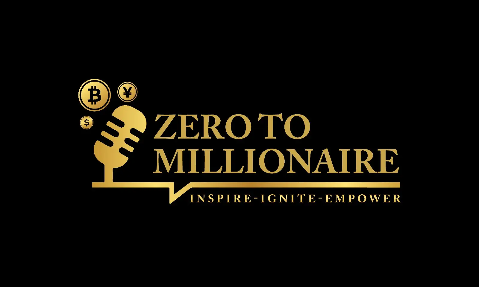 Zero to Millionaire logo featuring a microphone and cryptocurrency symbols, representing business growth and marketing strategies.