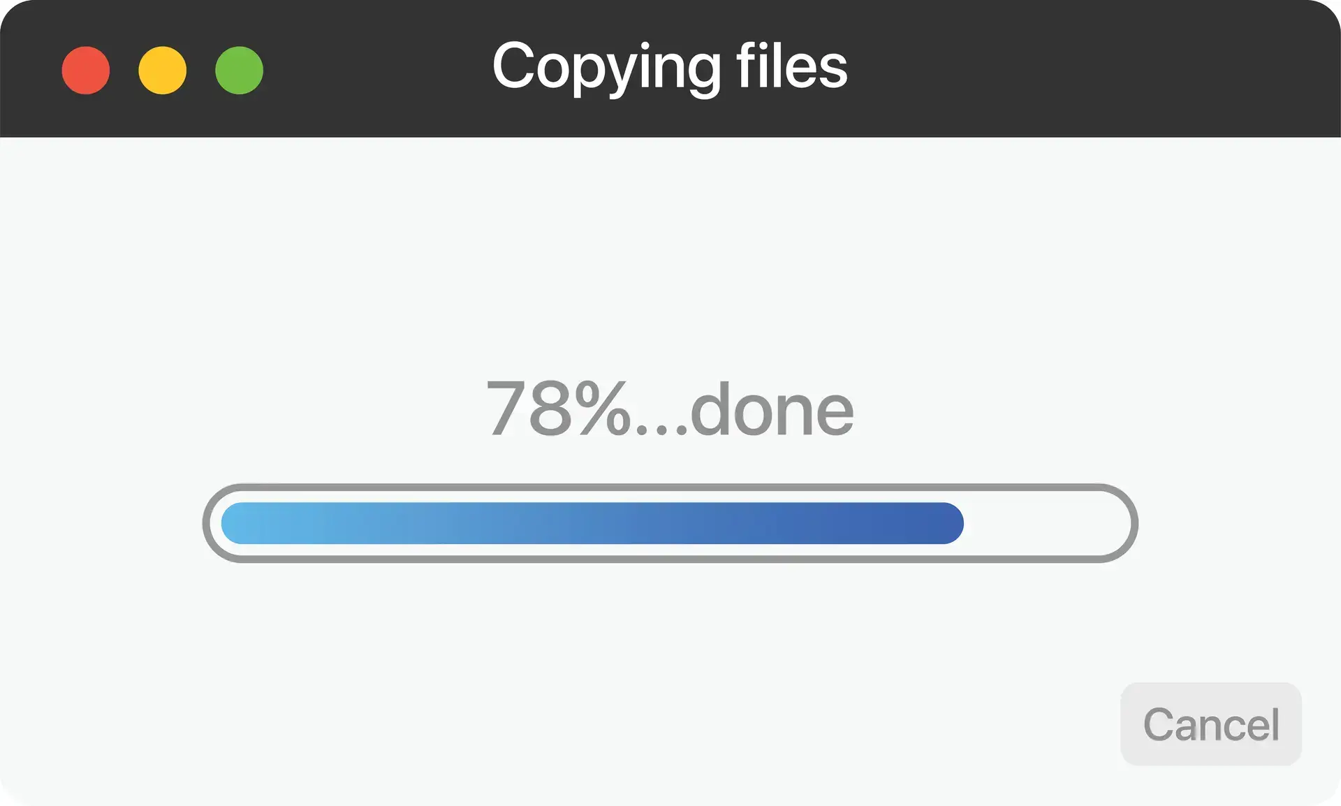 Progress bar displaying 78% completion during file copying process, illustrating digital task management.