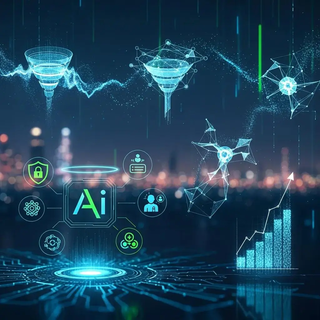 Futuristic digital marketing landscape showcasing AI trends and ethical considerations